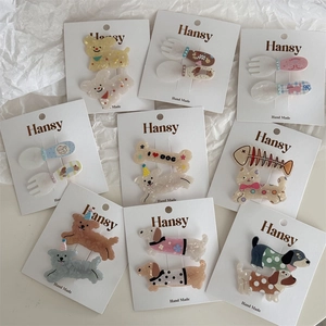 Lot de 2 barrettes mignonnes chat et chien avec motifs fourchette et cuillère en acrylique