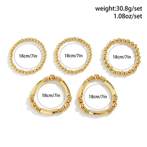 Detailed view of 5-piece gold beaded bracelet set with size 18cm and weight 30.8g specs