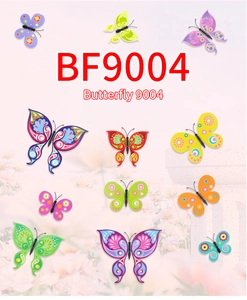 Close-up of BF9004 waterproof PVC butterfly wall stickers in assorted vibrant colors