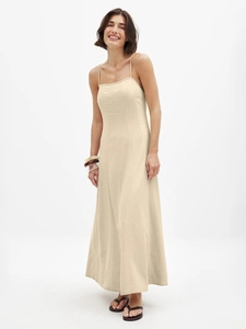 Spaghetti Strap Maxi Dress Pure Cotton Backless High Waist Princess Seams Elegant French Minimalist For Women