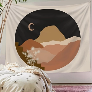 Bohemian landscape tapestry with moon and mountain silhouettes for home wall decoration