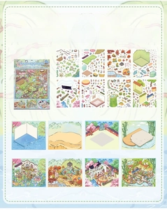 Detailed set of 3D PET stickers and cardstock bases for DIY Chinese classical scenes