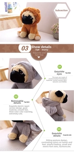 Detail of plush pug doll with detachable hoodie made of soft premium rabbit-like faux fur