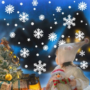 White snowflake static window stickers for Christmas home decor and glass window displays