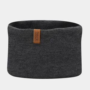 Deep grey knit neck warmer with vintage leather logo patch for men and women