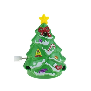 Giocattolo albero di Natale a molla verde con decori festivi e manopola bianca