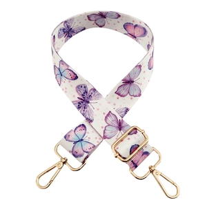 Adjustable wide replacement strap with colorful thermal transfer butterfly pattern and gold clips