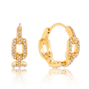 Boucles d'oreilles maillons plaquées or 18 carats avec pavé de zircons étincelants