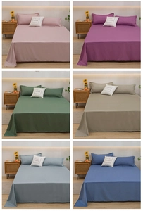 Collage of washed cotton bedding sets in pink, purple, green, khaki and blue color options