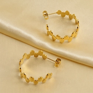 Fashion Hoop Earrings 18K Gold Plated Stainless Steel C Shaped Irregular Round Geometric Plate Woven Jewelry For Women