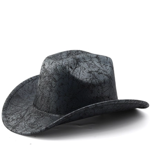 Cappello da cowboy vintage grigio scuro con trama in ecopelle e tesa larga