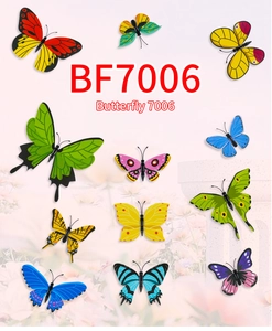 Macro shot of 11 colorful 3D PVC butterfly wall stickers with realistic black vein patterns