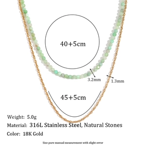 Double-layered 18K gold plated stainless steel necklace with amazonite stone and dimensions