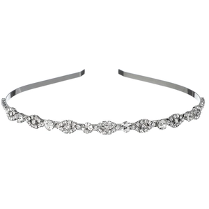 Macro detail of elegant silver rhinestone headband with sparkling diamond pattern