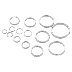 Set of 12 polished stainless steel double split key rings in various sizes for DIY crafts