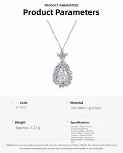 Detail of 925 sterling silver necklace featuring 8A pear-shaped ice cut zircon pendant