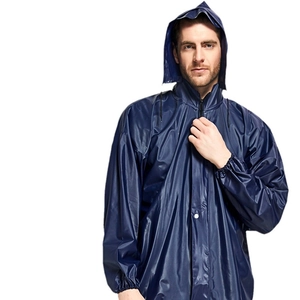 Waterproof heavy duty dark blue rain suit with hooded jacket and elastic cuffs for men