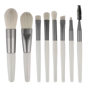 8-piece mini portable makeup brush set with wooden handles for face and eyes