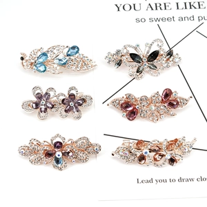 Lot de 6 barrettes à cheveux en cristal avec motifs papillons et fleurs en alliage doré