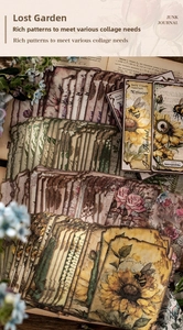 Close-up of retro vintage junk journal papers with 30pcs floral and bee scrapbooking designs