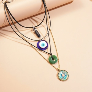 Ensemble de colliers bohèmes à plusieurs rangs avec œil porte-bonheur et cristal