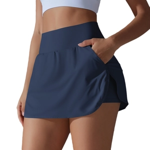 High-waisted cooling sun protection tennis skort in navy blue with side pockets