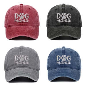 Baseball Cap Vintage Washed Cotton Dog Mama Embroidered Paw Print Adjustable Retro Distressed Hat For Women Pet Lovers