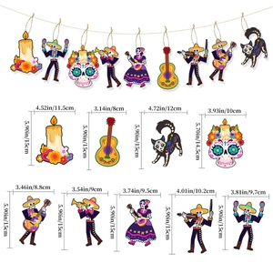 9-piece Day of the Dead hanging decoration set with detailed size measurements