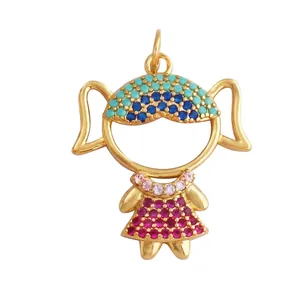 Detailed view of cubic zirconia girl pendant with dimensions 21mm width and 28mm height