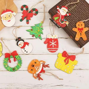 DIY colorful wooden Christmas ornaments with Santa and Snowman shapes for tree decor