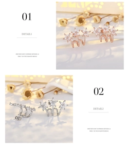 Detail of three-flower earring set with marquise-cut zircons in silver and rose gold