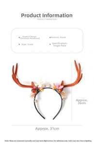 Detailed view of forest-style Christmas reindeer antlers headband with floral and berry accents