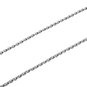 Polished 3mm stainless steel rolo chain necklace with round links on white background