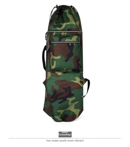 Detail of green camouflage waterproof yoga bag with drawstring closure and adjustable strap
