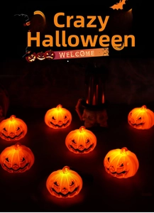 Warm glowing LED Halloween pumpkin lanterns and skull candle holder set for party decor