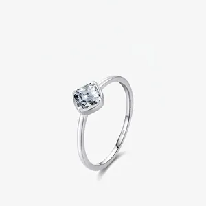 Minimalist 925 Sterling Silver Ring With Square Zircon Geometric Princess Cut Fine Jewelry For Women
