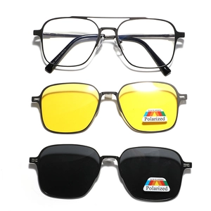 Square polarized sunglasses set with magnetic metal frame and multi-color lenses