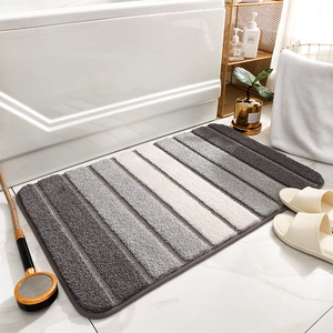 Tapis De Bain Rayé Absorbant Antidérapant En Peluche Flocage Séchage Rapide Tapis De Porte Intérieur Pour Entrée