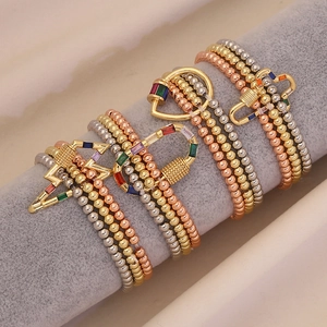 DIY copper micro-pave colorful zircon beaded bracelets with lightning and heart charms