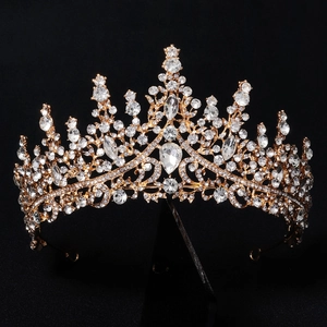 Luxury Baroque Gold Alloy Rhinestone Bridal Crown Tiaras For Wedding Pageant Party Women Hair Accessories