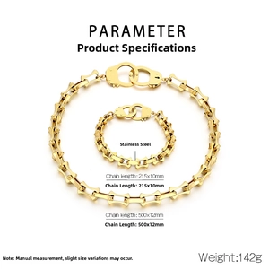 Detail of 18K gold plated stainless steel curb chain with creative handcuff clasp closure