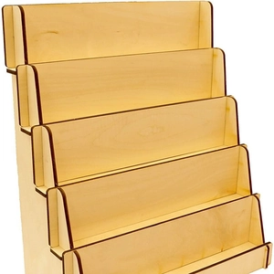 Tiered 6-shelf wooden display stand for tabletop greeting cards and small accessories