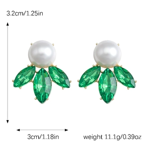 Detailed size chart for pearl and green marquise crystal earrings in gold finish