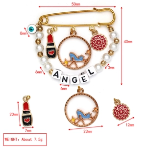 Detailed size specifications for gold Angel pin with evil eye and fashion charms