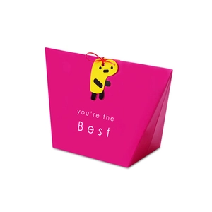 Rose red gift bag with 'you're the Best' text and yellow cartoon tag on white background