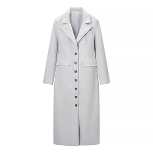 Cappotto lungo da donna grigio chiaro con colletto a revers e design monopetto classico