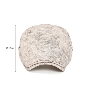 Vintage washed grey newsboy cap with 10cm deep fit and textured herringbone fabric