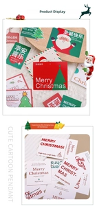 Detailed view of festive cartoon Christmas gift tags with Santa and tree motifs