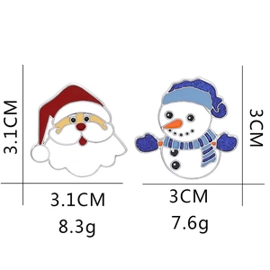 Christmas Santa and Snowman enamel brooch pins set with product dimensions and weight