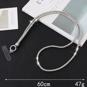 Luxury 60cm rhinestones crossbody phone lanyard with silver metal ring and gasket